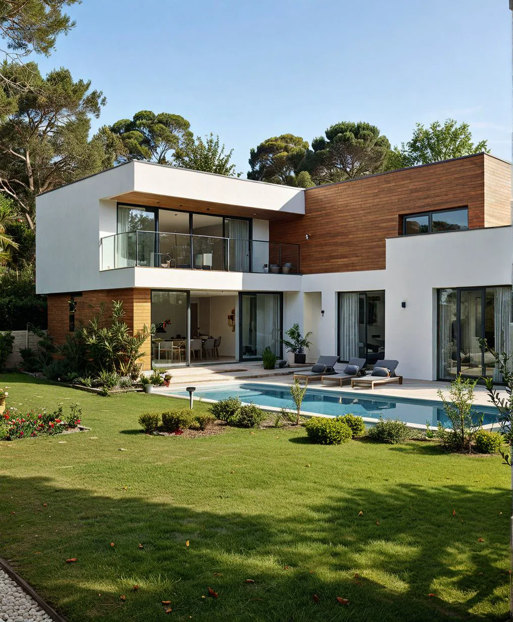 Render conceptual de residencia Gala con jardín y piscina