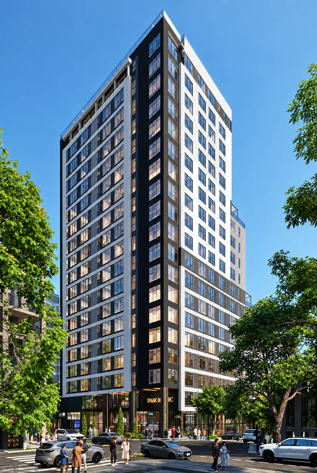Street-level rendering of the Panoramic Building, La Paz