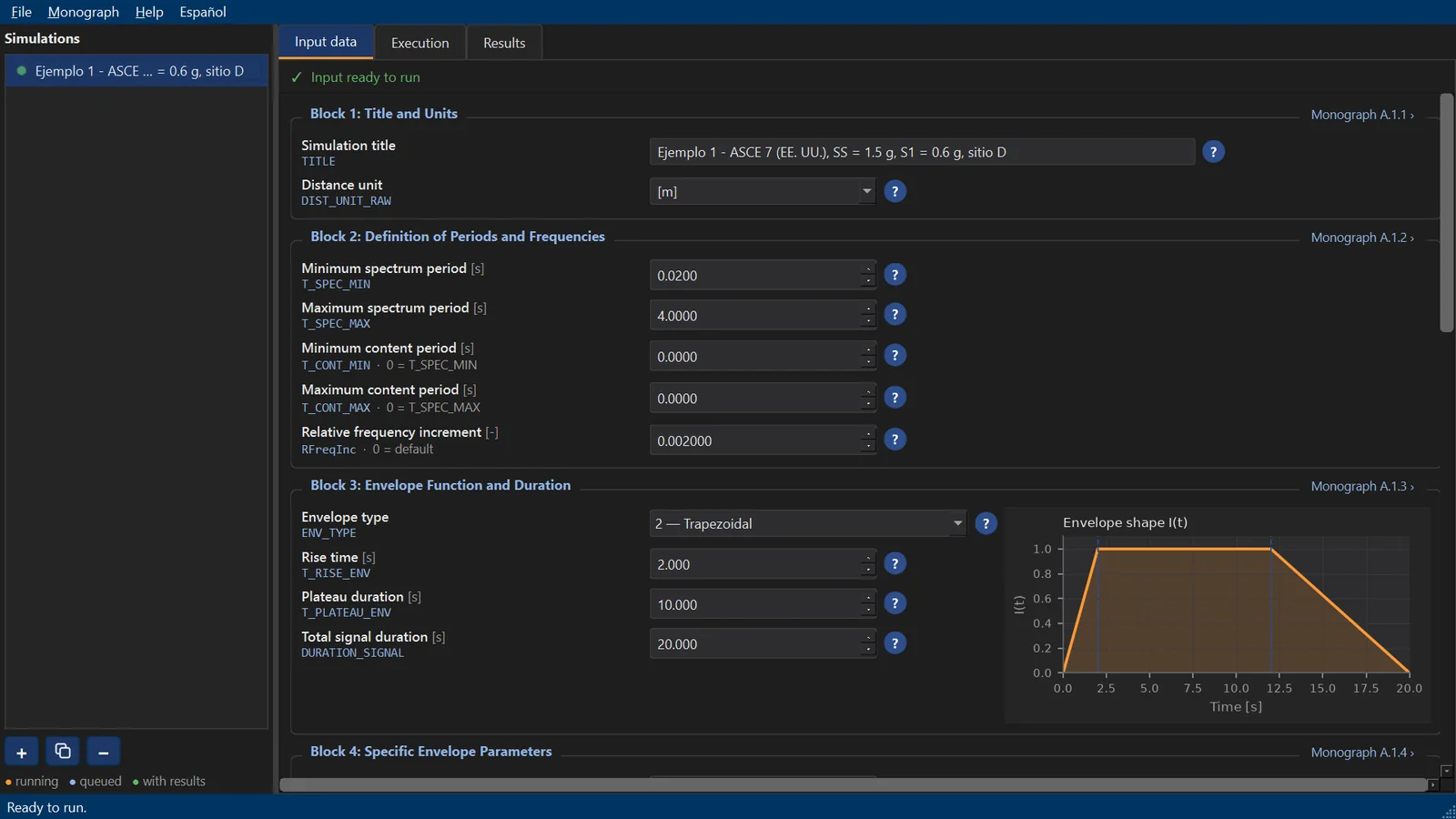 Input editor with the monograph's parameter names